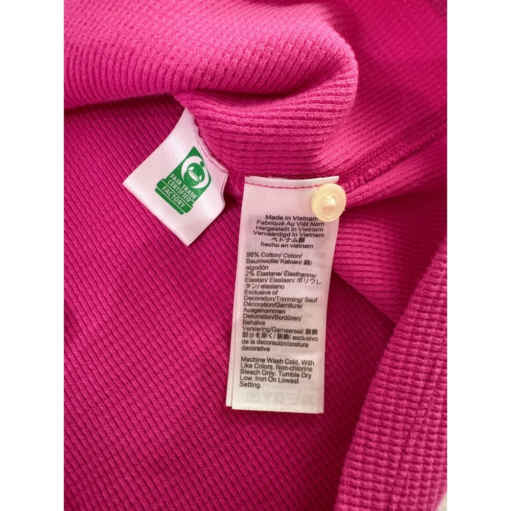 J. CREW Bright Pink Stretch Cotton Waffle Knit Thermal Henley Pajama Set L - Picture 6 of 11